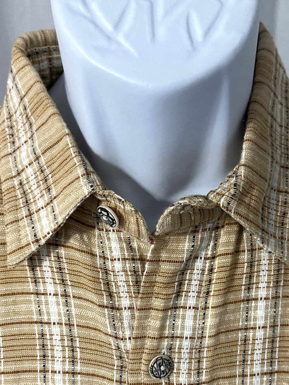 🧭 The Territory Ahead Mens Tan Gray White Pattern Short Sleeve Shirt M 🌴